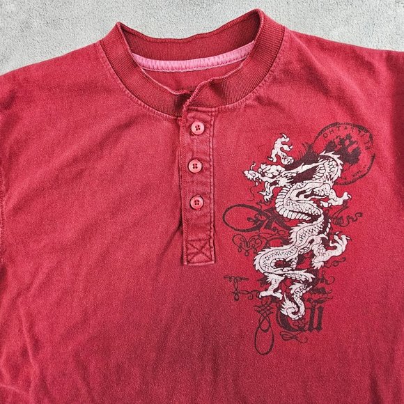 Arizona Henley Shirt Boys XL Burgundy Chinese Dragon Casual‎ Comfort Pullover - Picture 3 of 9